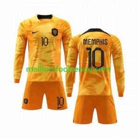 Maillot/Tenue Pays-Bas Memphis 10 Enfant Domicile Coupe du monde 2022 Manche Longue
